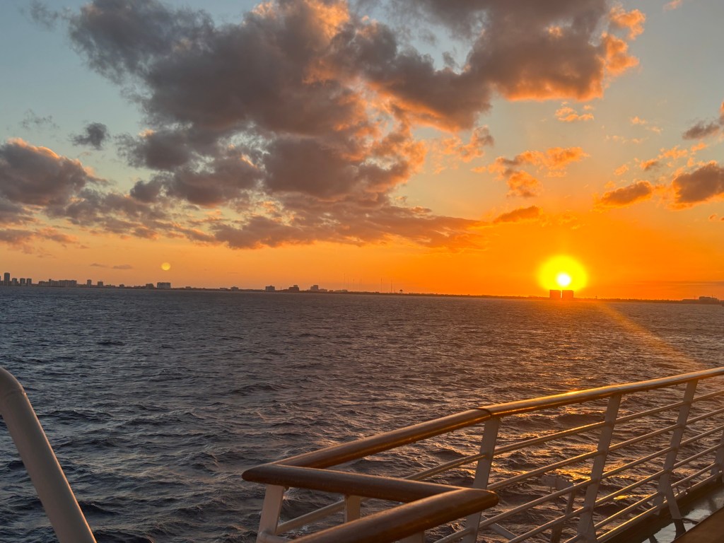 Beautiful sunset on the cruise ship.