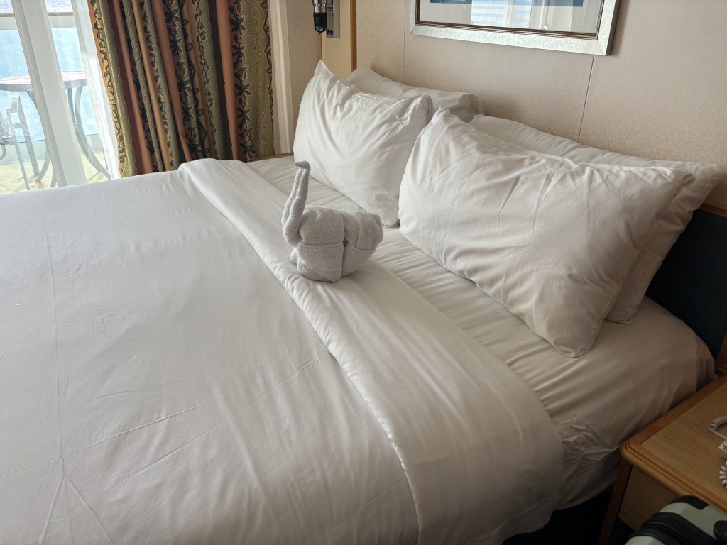 Room view and towel art on Royal Caribbean