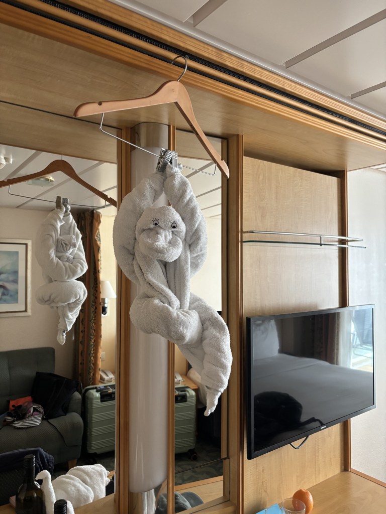 Room view and towel art on Royal Caribbean